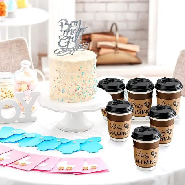 Alt view image 5 of 7 - Newtay 50 Counts Baby Is Brewing Coffee Sleeves, Disposable Kraft Paper Cup Sleeves for Baby Shower, Gender Reveal, Halloween Party Decorations, Fits 12 16 or 20 oz Hot Cold Drinks Paper Cup(Playful)