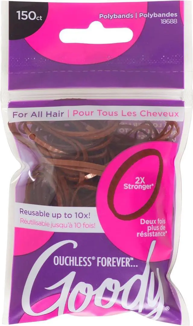 Main image of Goody Ouchless Womens Polyband Elastic Hair Tie, 150 Count, Brown, Fine Hair Accessories, Style with Ease and Keep Your Hair Secured, Perfect for Fun and Unique Hairstyles, Pain-Free