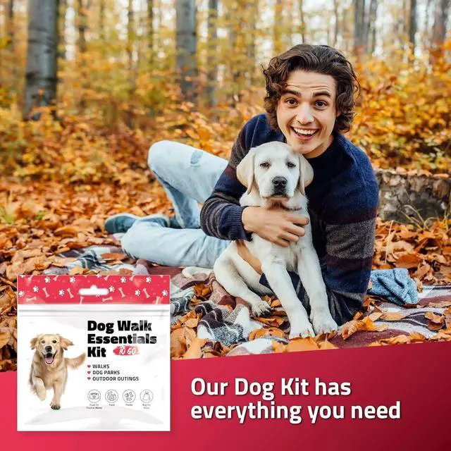 Alt view image 4 of 5 - Dog Walking Essentials Kit Travel Pack with Disposable Bowl, Dog Food, Treats & Waste Bag Pet Supplies for Walks, Camping & On-the-Go Use (Purple) (1)