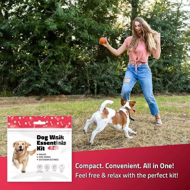 Alt view image 3 of 5 - Dog Walking Essentials Kit Travel Pack with Disposable Bowl, Dog Food, Treats & Waste Bag Pet Supplies for Walks, Camping & On-the-Go Use (Purple) (1)