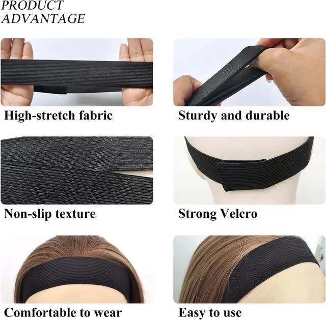 Alt view image 3 of 7 - 3 Pcs Elastic Wig Band for Melting Lace Wig Edge Bands | No Slip Adjustable Length Velcro Fastener Soft and Breathable Wig Securing Accessories