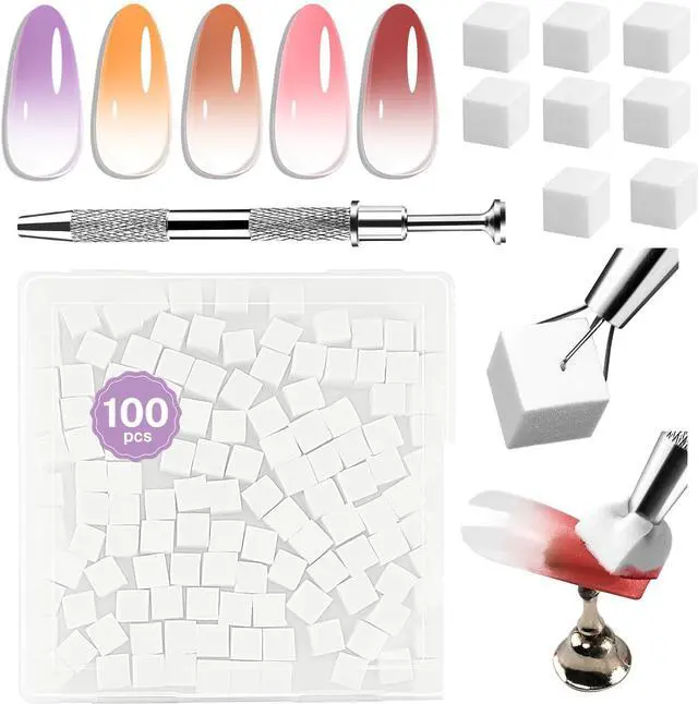 Main image of JODSONE 100PCS Soft Nail Sponges for Ombre with 1 Stainless Grabbing Pen Professional Gradient Nail Sponge Tool Nail Art Gradient Designs Blush Nail Art