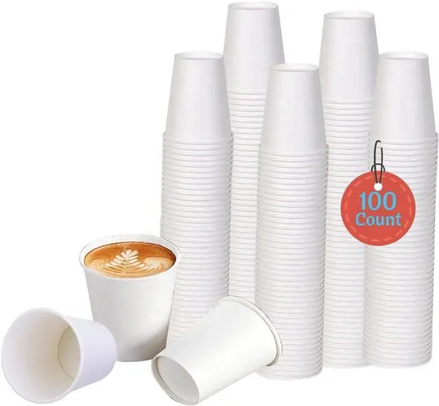 Main image of White Disposable Paper Coffee Cups (6 OZ, 100 Count) For Hot Beverages, Tea, Espresso, Cocoa - To Go Drink Containers, Café & Office