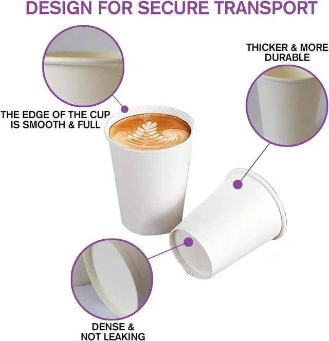 Alt view image 2 of 7 - White Disposable Paper Coffee Cups (6 OZ, 100 Count) For Hot Beverages, Tea, Espresso, Cocoa - To Go Drink Containers, Café & Office