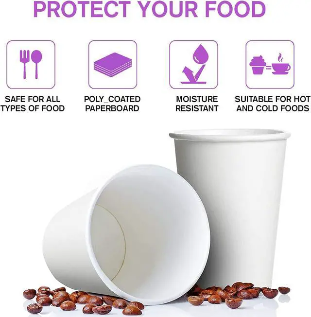 Alt view image 3 of 7 - White Disposable Paper Coffee Cups (6 OZ, 100 Count) For Hot Beverages, Tea, Espresso, Cocoa - To Go Drink Containers, Café & Office