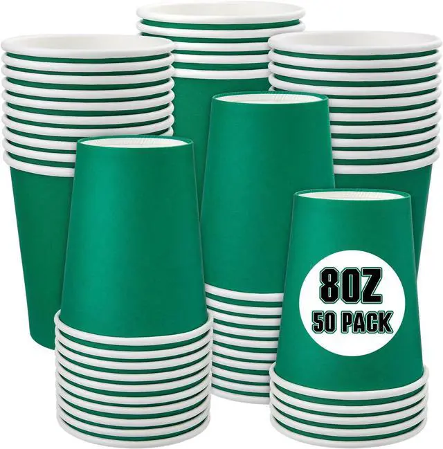 Main image of 50 Pack 8oz Green Paper Cups Disposable Paper Coffee Cups | Disposable Drinking Cups, Hot/Cold Beverage Paper Cups Ideal for for Office, Parties, Travel, On-the-Go & Daily Use