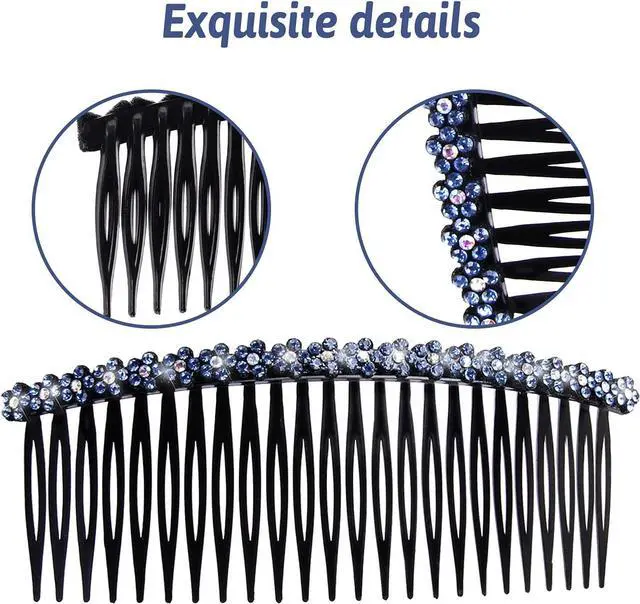Alt view image 3 of 6 - 6 Pcs Hair Clip Comb for Girls Women Fashionable 24 Teeth Black Rhinestone Hair Side Combs for Women Plastic Bling Slide Combs for Hair Styling (Plum blossom)