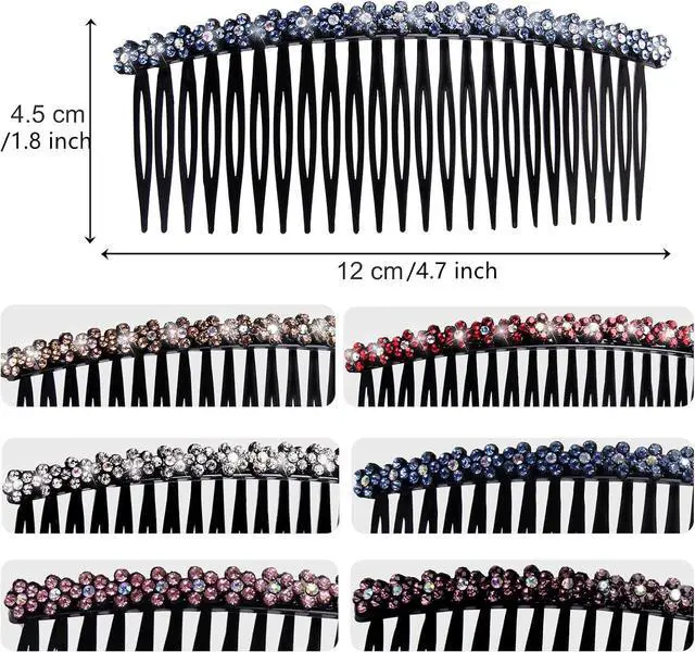 Alt view image 2 of 6 - 6 Pcs Hair Clip Comb for Girls Women Fashionable 24 Teeth Black Rhinestone Hair Side Combs for Women Plastic Bling Slide Combs for Hair Styling (Plum blossom)