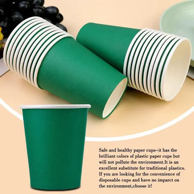 Alt view image 4 of 7 - 50 Pack 8oz Green Paper Cups Disposable Paper Coffee Cups | Disposable Drinking Cups, Hot/Cold Beverage Paper Cups Ideal for for Office, Parties, Travel, On-the-Go & Daily Use