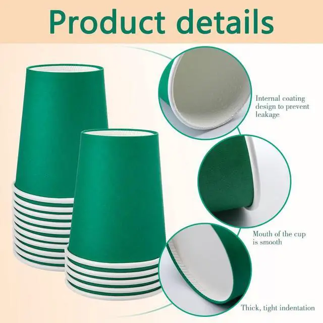 Alt view image 5 of 7 - 50 Pack 8oz Green Paper Cups Disposable Paper Coffee Cups | Disposable Drinking Cups, Hot/Cold Beverage Paper Cups Ideal for for Office, Parties, Travel, On-the-Go & Daily Use
