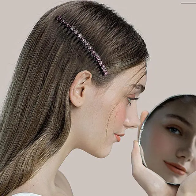 Alt view image 6 of 6 - 6 Pcs Hair Clip Comb for Girls Women Fashionable 24 Teeth Black Rhinestone Hair Side Combs for Women Plastic Bling Slide Combs for Hair Styling (Plum blossom)