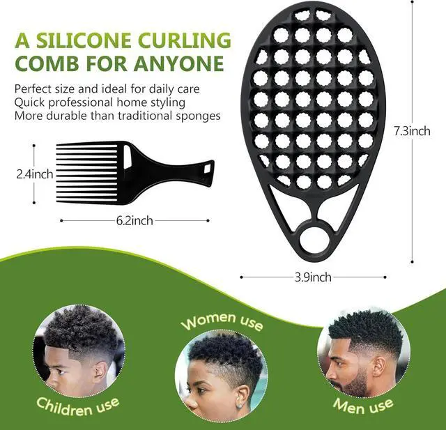 Alt view image 2 of 7 - KOUPA Silicone Afro Twist Brush with Pick Comb for Coily Hair Curls, Black | Easy Clean Dual-Sided Design with Textured Holes for Defined Afro Curls,Suitable for Coily Short Hair Men Women Tool