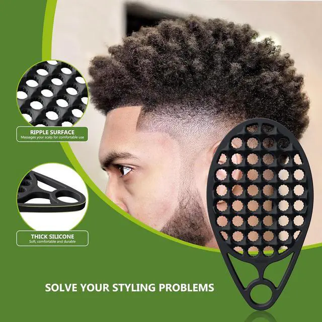 Alt view image 6 of 7 - KOUPA Silicone Afro Twist Brush with Pick Comb for Coily Hair Curls, Black | Easy Clean Dual-Sided Design with Textured Holes for Defined Afro Curls,Suitable for Coily Short Hair Men Women Tool