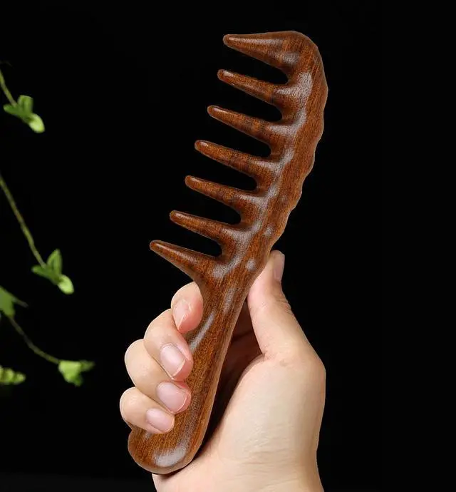 Alt view image 4 of 6 - Thicken Wooden Wide Tooth Comb for Curly Hair,Large No-static Handmade 100% Natural Sandalwood Hair Comb for Head Scalp Massage,Detangling Comb for Women Holiday Gift (Sandalwood)