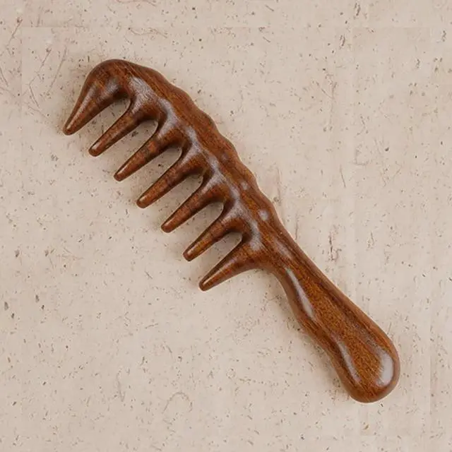 Alt view image 3 of 6 - Thicken Wooden Wide Tooth Comb for Curly Hair,Large No-static Handmade 100% Natural Sandalwood Hair Comb for Head Scalp Massage,Detangling Comb for Women Holiday Gift (Sandalwood)