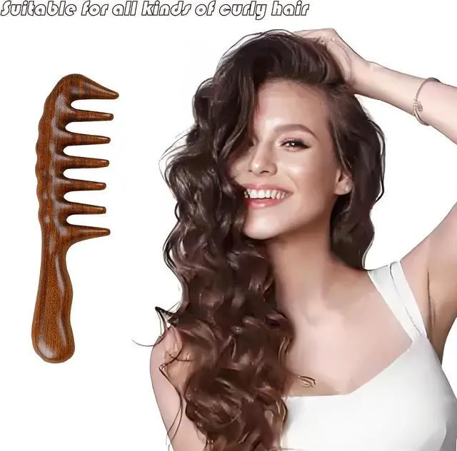 Alt view image 6 of 6 - Thicken Wooden Wide Tooth Comb for Curly Hair,Large No-static Handmade 100% Natural Sandalwood Hair Comb for Head Scalp Massage,Detangling Comb for Women Holiday Gift (Sandalwood)