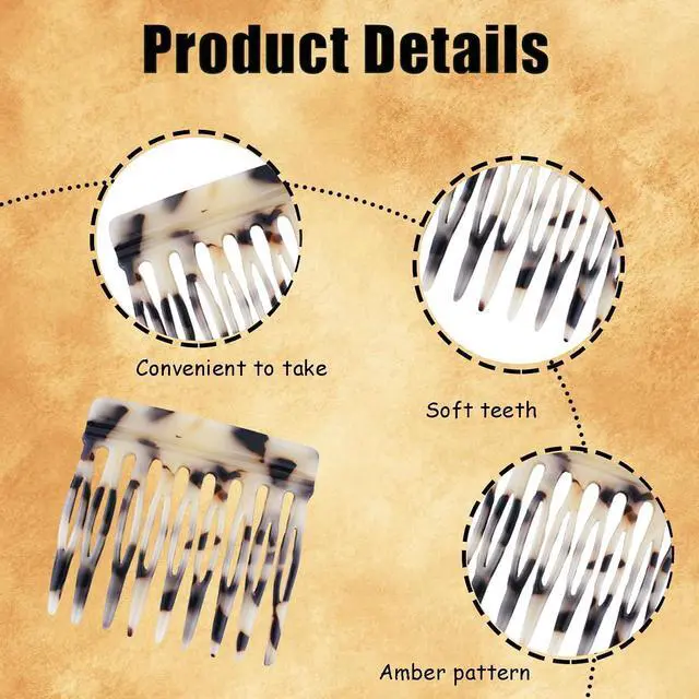 Alt view image 2 of 6 - 6 Pcs French Hair Side Combs for Women Bun Small Twist Hair Decorative, Strong Hold Clips for Women Bun(Brown, Black, White)