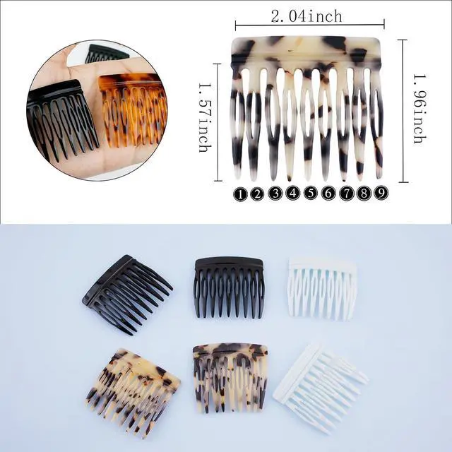 Alt view image 3 of 6 - 6 Pcs French Hair Side Combs for Women Bun Small Twist Hair Decorative, Strong Hold Clips for Women Bun(Brown, Black, White)