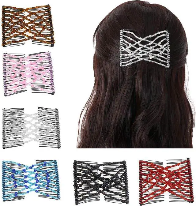 Main image of CCbeauty 6 Pcs Magic Hair Comb Elastic Beaded Hair Clips Women Decorative Accessories,Bride Double Slides Stretching Hairpins Combs for Ladies Girls Popular Hairstyles