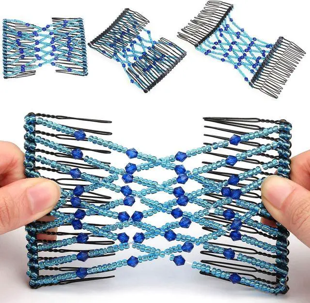 Alt view image 2 of 7 - CCbeauty 6 Pcs Magic Hair Comb Elastic Beaded Hair Clips Women Decorative Accessories,Bride Double Slides Stretching Hairpins Combs for Ladies Girls Popular Hairstyles