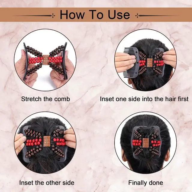 Alt view image 3 of 7 - CCbeauty 6 Pcs Magic Hair Comb Elastic Beaded Hair Clips Women Decorative Accessories,Bride Double Slides Stretching Hairpins Combs for Ladies Girls Popular Hairstyles