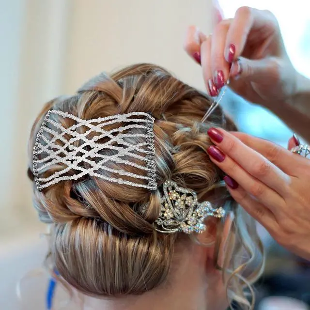 Alt view image 4 of 7 - CCbeauty 6 Pcs Magic Hair Comb Elastic Beaded Hair Clips Women Decorative Accessories,Bride Double Slides Stretching Hairpins Combs for Ladies Girls Popular Hairstyles