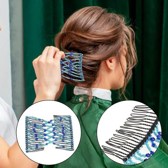Alt view image 5 of 7 - CCbeauty 6 Pcs Magic Hair Comb Elastic Beaded Hair Clips Women Decorative Accessories,Bride Double Slides Stretching Hairpins Combs for Ladies Girls Popular Hairstyles