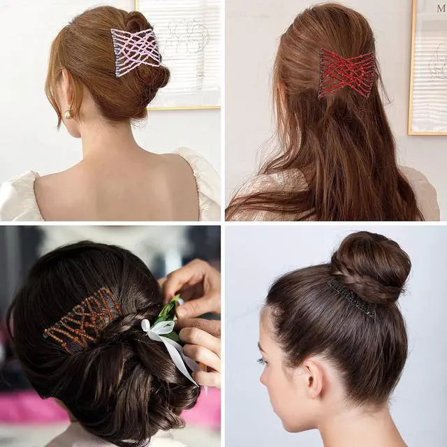 Alt view image 6 of 7 - CCbeauty 6 Pcs Magic Hair Comb Elastic Beaded Hair Clips Women Decorative Accessories,Bride Double Slides Stretching Hairpins Combs for Ladies Girls Popular Hairstyles