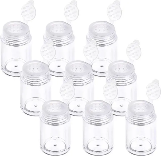 Main image of 10 Pcs Plastic Loose Powder Jar - 10 ml Clear Cosmetic Glitter Powder Bottle Baby Powders Container with 12 Holes Sifter and Lids - Travel Eye Shadow Shaker Containers