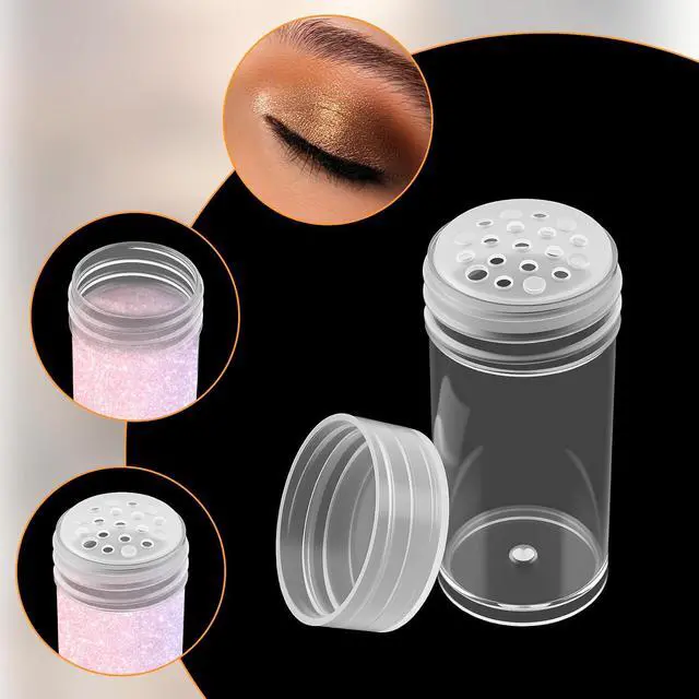Alt view image 3 of 6 - 10 Pcs Plastic Loose Powder Jar - 10 ml Clear Cosmetic Glitter Powder Bottle Baby Powders Container with 12 Holes Sifter and Lids - Travel Eye Shadow Shaker Containers