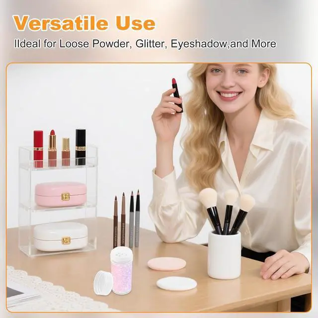 Alt view image 4 of 6 - 10 Pcs Plastic Loose Powder Jar - 10 ml Clear Cosmetic Glitter Powder Bottle Baby Powders Container with 12 Holes Sifter and Lids - Travel Eye Shadow Shaker Containers