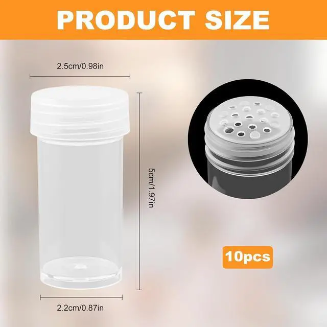 Alt view image 2 of 6 - 10 Pcs Plastic Loose Powder Jar - 10 ml Clear Cosmetic Glitter Powder Bottle Baby Powders Container with 12 Holes Sifter and Lids - Travel Eye Shadow Shaker Containers