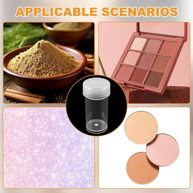 Alt view image 6 of 6 - 10 Pcs Plastic Loose Powder Jar - 10 ml Clear Cosmetic Glitter Powder Bottle Baby Powders Container with 12 Holes Sifter and Lids - Travel Eye Shadow Shaker Containers