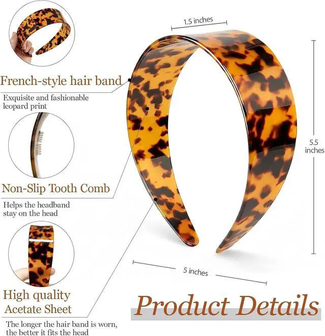 Alt view image 2 of 6 - Tortoise Shell Headbands for Women, Wide Leopard Headbands with Teeth for Women's Hair No Headache Headband No Slip Hairbands-Tortoise, Acetate Hair Accessory for Daily Wear & Parties