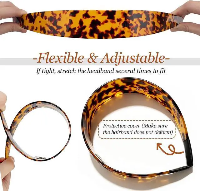 Alt view image 3 of 6 - Tortoise Shell Headbands for Women, Wide Leopard Headbands with Teeth for Women's Hair No Headache Headband No Slip Hairbands-Tortoise, Acetate Hair Accessory for Daily Wear & Parties