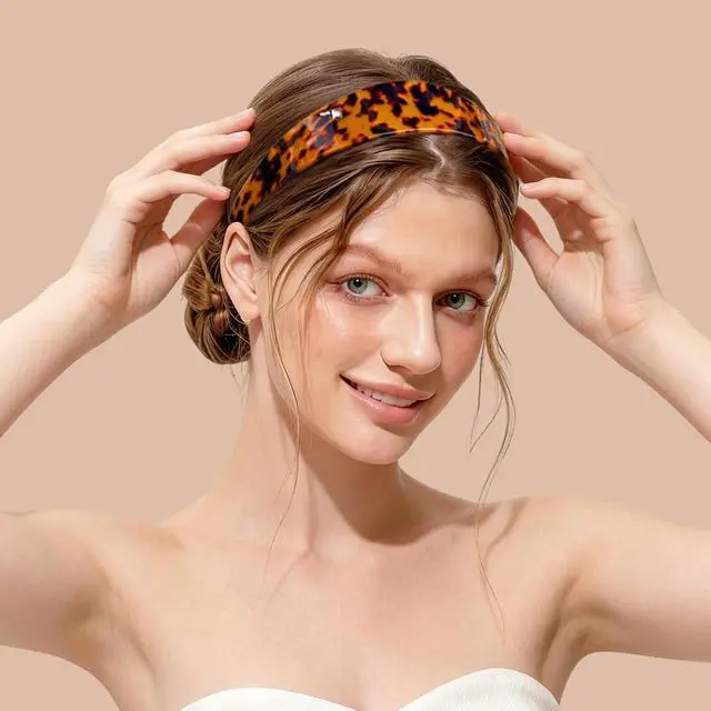 Alt view image 4 of 6 - Tortoise Shell Headbands for Women, Wide Leopard Headbands with Teeth for Women's Hair No Headache Headband No Slip Hairbands-Tortoise, Acetate Hair Accessory for Daily Wear & Parties