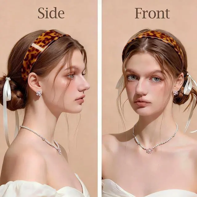 Alt view image 6 of 6 - Tortoise Shell Headbands for Women, Wide Leopard Headbands with Teeth for Women's Hair No Headache Headband No Slip Hairbands-Tortoise, Acetate Hair Accessory for Daily Wear & Parties