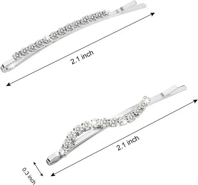 Alt view image 2 of 7 - 16 Pieces Fancy Rhinestone Bobby Pins, YISSION Silver Metal Hair Clips 2 Shaped Barrettes, Sparkly Crystal Hair Accessories for Women Girls Wedding Prom Party