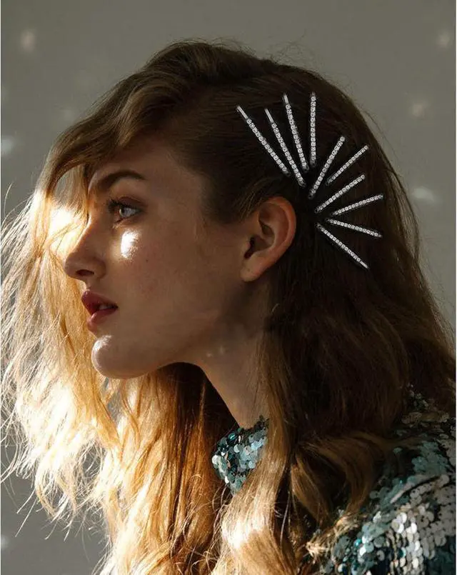 Alt view image 5 of 7 - 16 Pieces Fancy Rhinestone Bobby Pins, YISSION Silver Metal Hair Clips 2 Shaped Barrettes, Sparkly Crystal Hair Accessories for Women Girls Wedding Prom Party