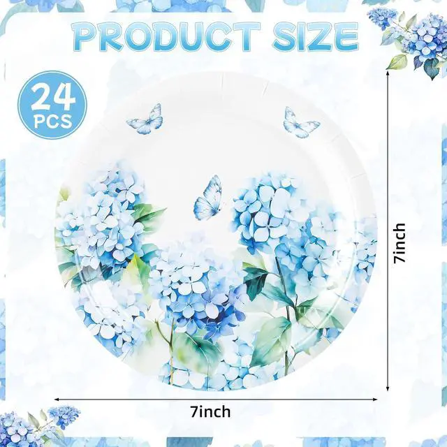 Alt view image 3 of 7 - AllReal 24 Pcs Blue Hydrangea Floral Paper Dessert Plates | 7 Inch Floral Disposable Cake Plates Decorative Flower Tableware for Tea Party Baby Shower Garden Wedding Summer Celebration