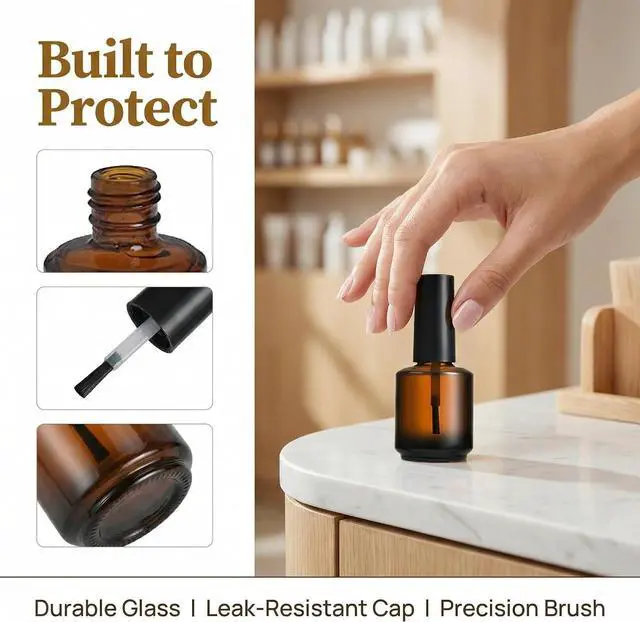 Alt view image 4 of 7 - 2Pcs Empty Nail Polish Bottles with Brush 15ml Bulk Mini Gel Bottle Containers for Liquid Nail Art and DIY Polish Samples Brown Glass Vials with Cap and 2pcs Funnel for Easy Filling