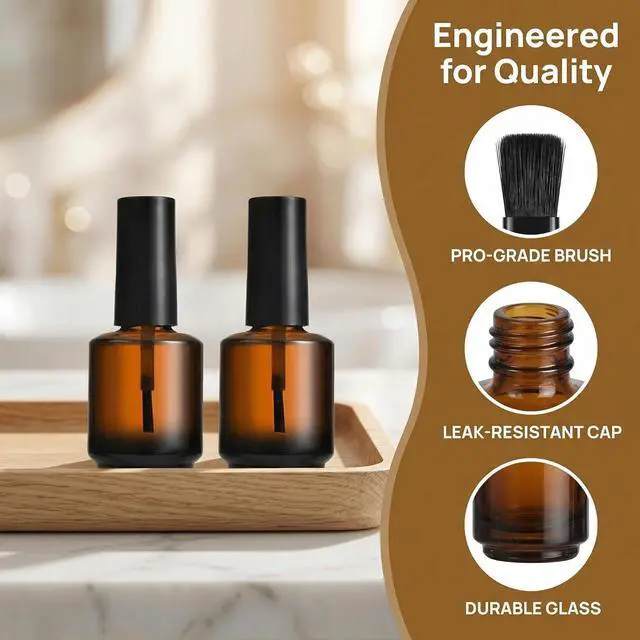 Alt view image 6 of 7 - 2Pcs Empty Nail Polish Bottles with Brush 15ml Bulk Mini Gel Bottle Containers for Liquid Nail Art and DIY Polish Samples Brown Glass Vials with Cap and 2pcs Funnel for Easy Filling