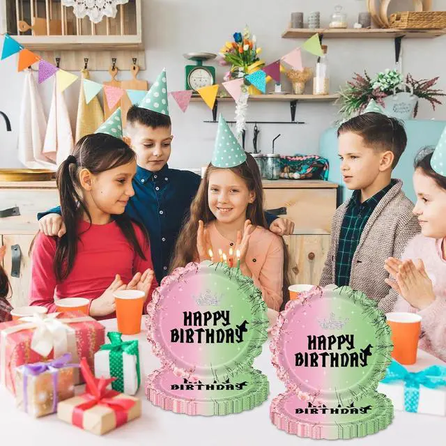 Alt view image 3 of 7 - 7 Inch Halloween Witch Birthday Plates 40 Count Disposable Pink & Green Themed Party Plates, for Wicked Party Decorations, Supplies, and Witch Themed Birthday Party Favors
