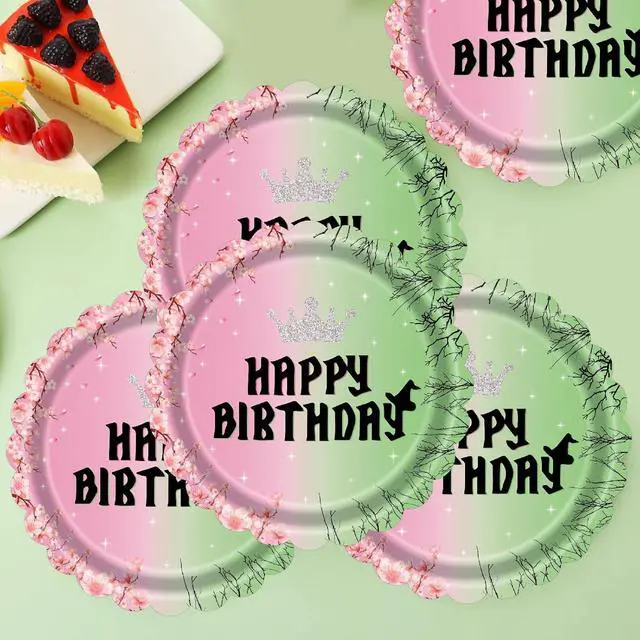 Alt view image 4 of 7 - 7 Inch Halloween Witch Birthday Plates 40 Count Disposable Pink & Green Themed Party Plates, for Wicked Party Decorations, Supplies, and Witch Themed Birthday Party Favors
