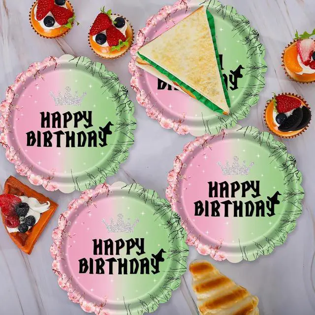 Alt view image 2 of 7 - 7 Inch Halloween Witch Birthday Plates 40 Count Disposable Pink & Green Themed Party Plates, for Wicked Party Decorations, Supplies, and Witch Themed Birthday Party Favors