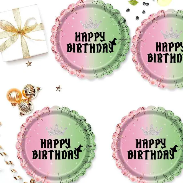 Alt view image 6 of 7 - 7 Inch Halloween Witch Birthday Plates 40 Count Disposable Pink & Green Themed Party Plates, for Wicked Party Decorations, Supplies, and Witch Themed Birthday Party Favors