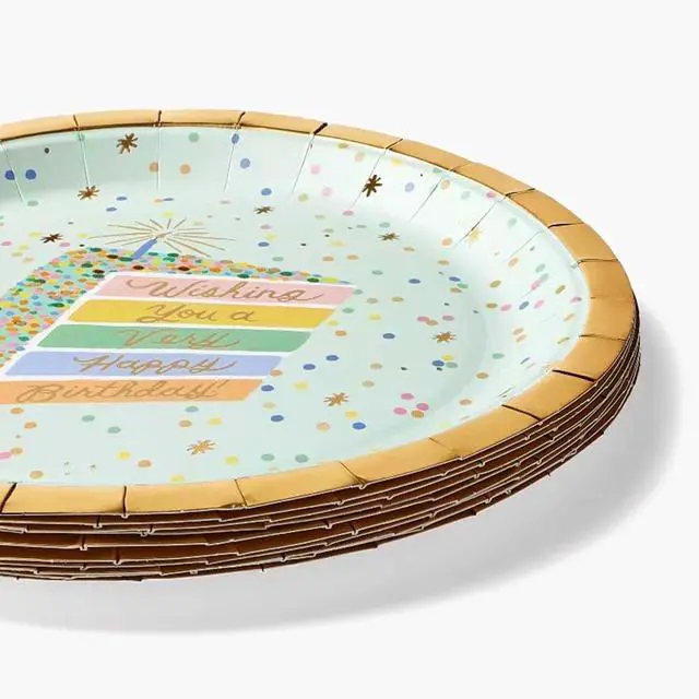 Alt view image 2 of 3 - RIFLE PAPER CO. Birthday Cake Large Paper Plates, Set of 8, Full Color | 10" Diameter, Vibrant Full-Color Illustrated Design, Elegant Touch to Any Celebration, Party, Event, or Gathering