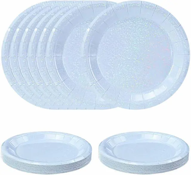 Main image of SietDESEO 50 PCS Iridescent Light Blue Paper Plates 7 Inch Dessert Plates Holographic Blue Disposable Plate for Birthday Party Dinner Wedding Baby Shower Glitter Cake Plate