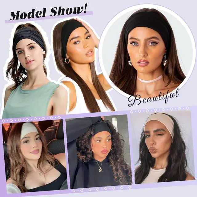 Alt view image 6 of 6 - XTREND 6 Packs Wide Boho Headbands for Women Stretch Fashion Headband Extra Large Turban Headband for Yoga, Working Out, Travel or Running Black Hairband Accessories (Black)
