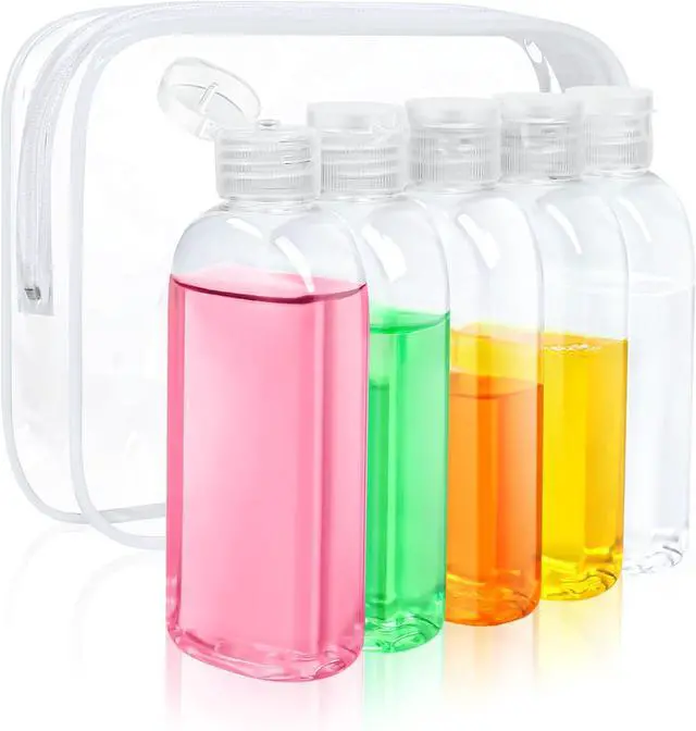 Main image of 5 Pack 3.4 oz Clear Travel Bottles Kit for Toiletries, TSA Approved Travel Size Portable Refillable Containers Leak Proof Travel Accessories Essentials Set for Shampoo Conditioner Lotion